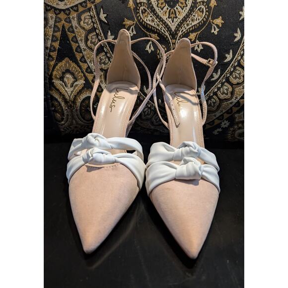 Lulus Santina Stiletto Pointed Toe Faux Suede Double Bow Ankle Strap Pumps Sz 11 - Picture 2 of 4